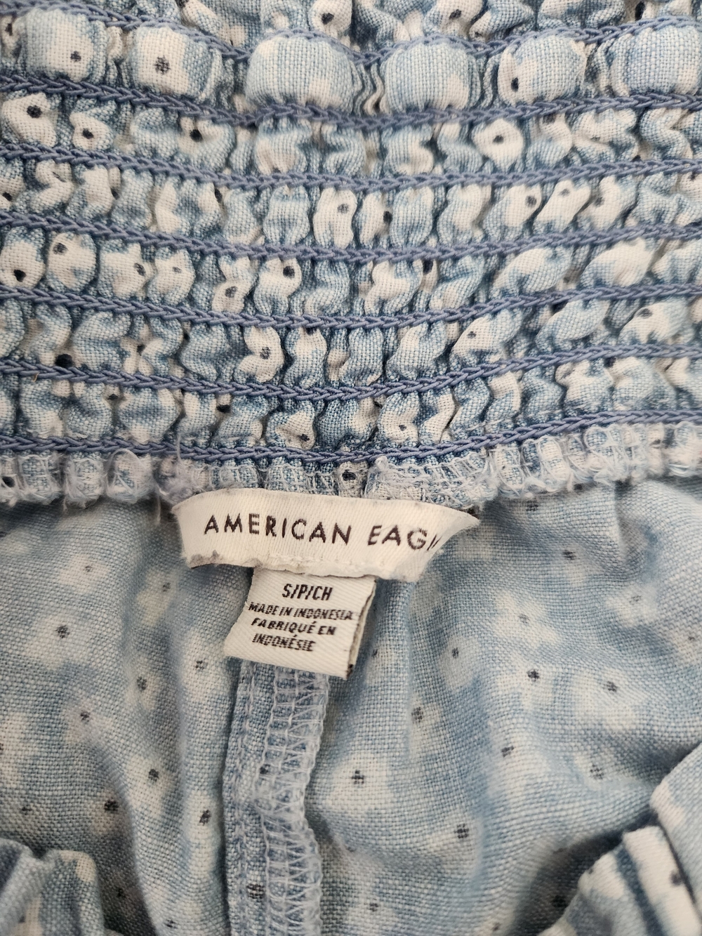 American Eagle Outfitters Light Blue Floral Wide-Leg Smocked Pants - Picture 2 of 3